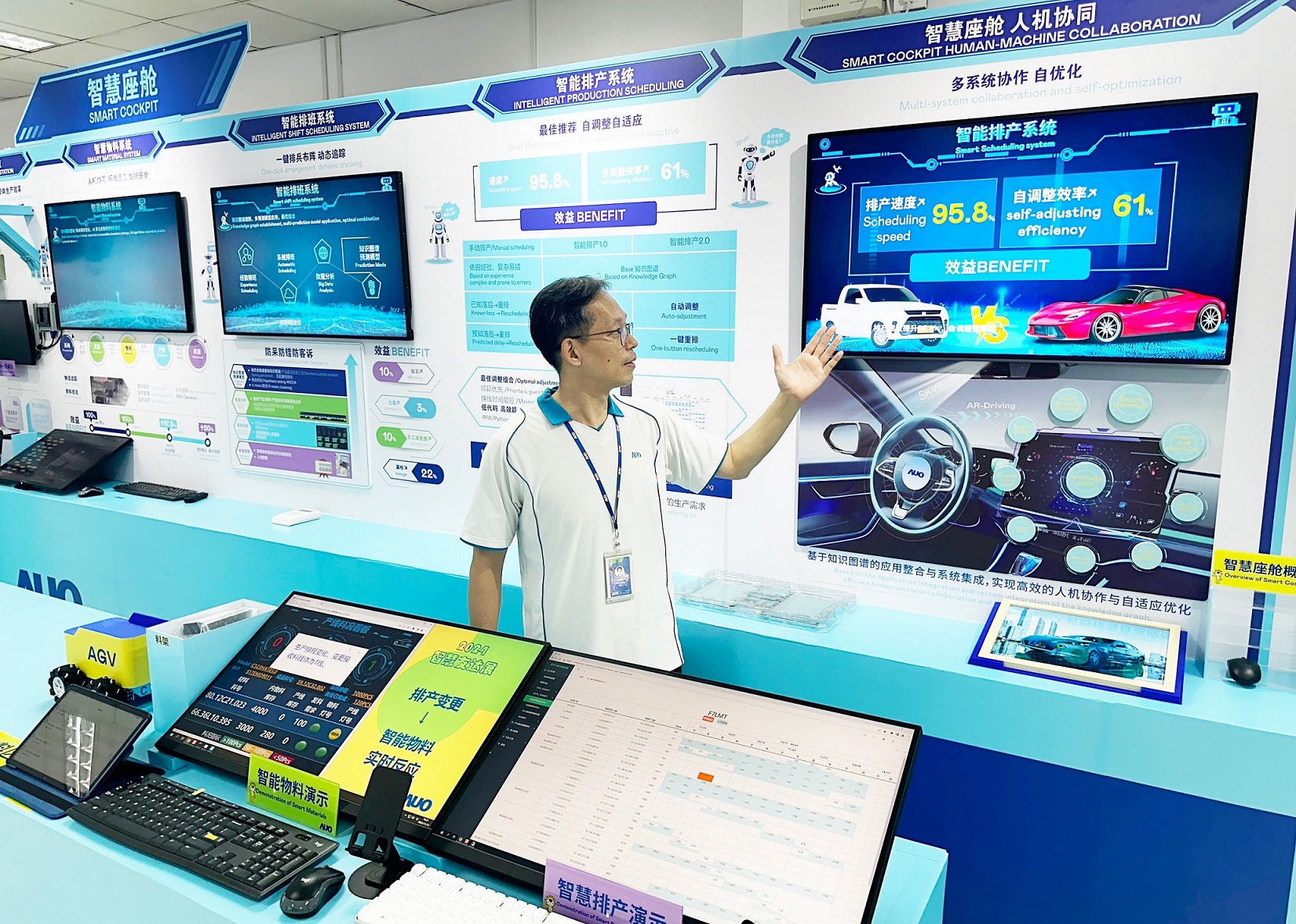 友達廈門將5G+ABC技術串聯生產管理全流程，打通研發、採購、生管、製程、設備、品質等產品全生命週期製造流程，完成數位化設計、智慧供應鏈、智慧座艙、全流程設備管理、資料驅動優化、智慧線上檢測、智慧品管等自我調整生產模式升級